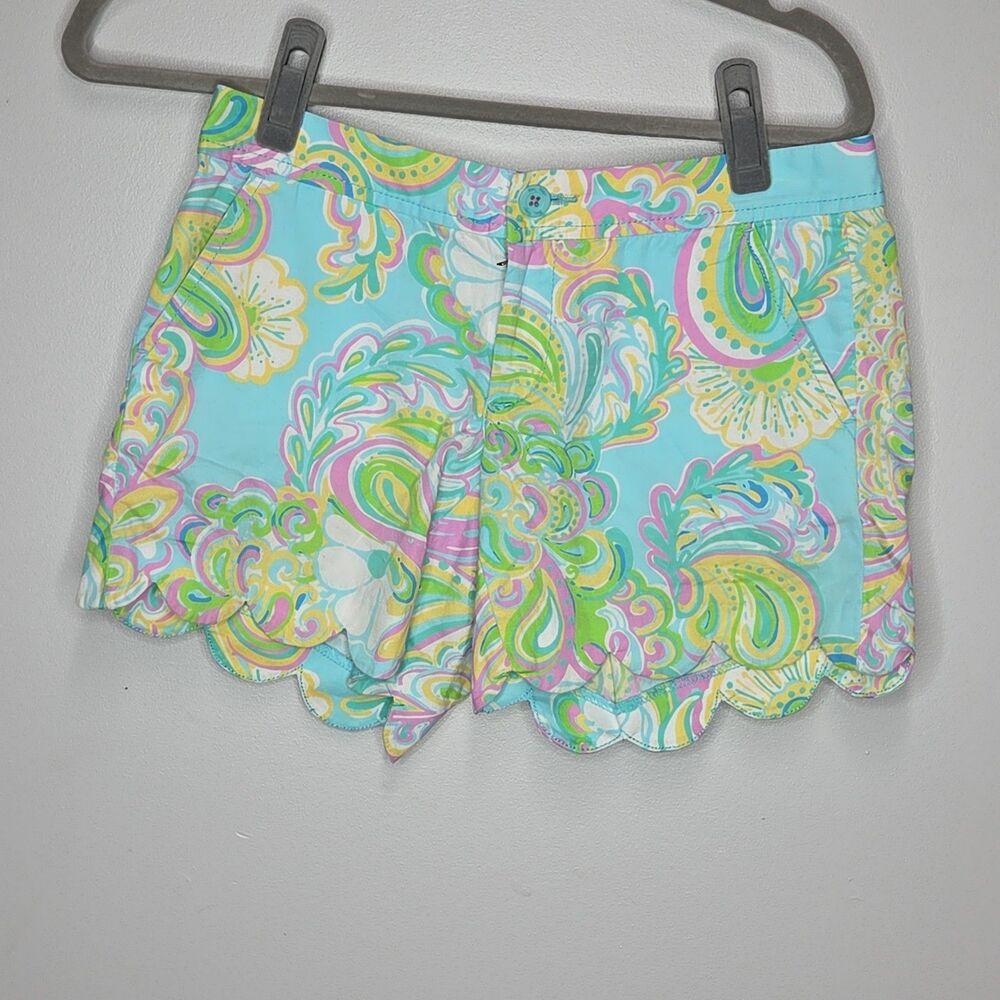 Lilly Pulitzer Buttercup Shorts Double Trouble Shorely Blue Paisley Scallop 00